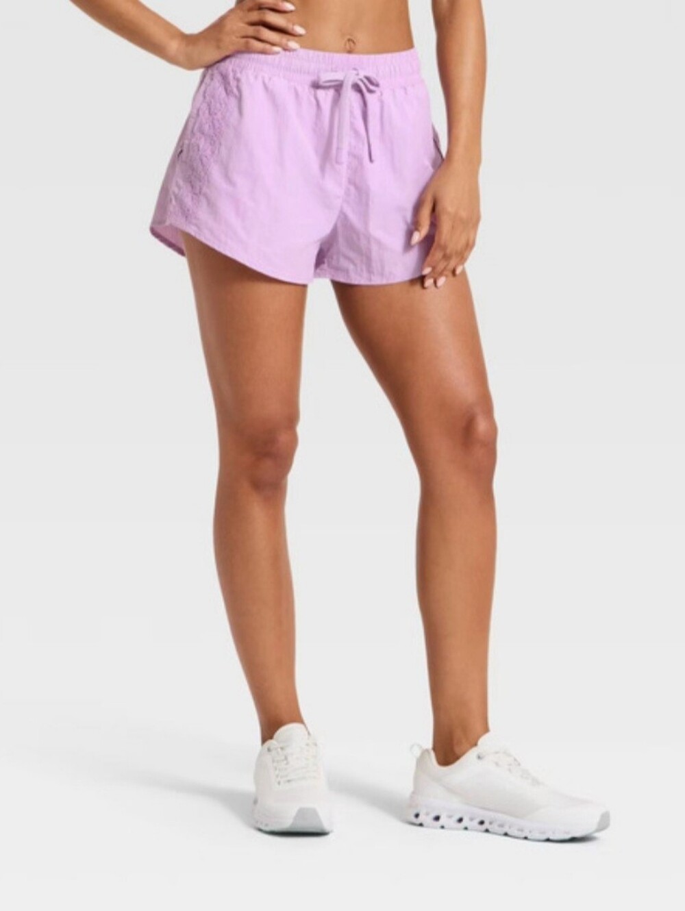 JoyLab Women's Crochet Trim Woven Shorts Purple